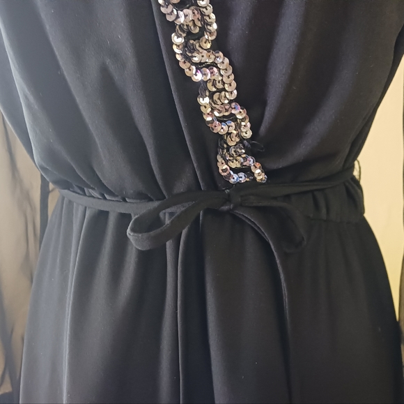 Vintage Union made fancy black sheer sleeve secretary midi dress sequin detail 8 - Picture 3 of 12
